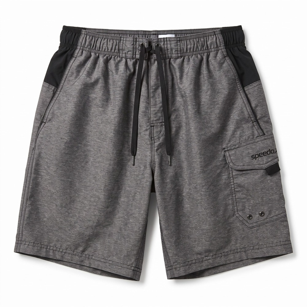 Speedo L Heather Gray Cargo Pocket Swim Trunks Athleisure Coastal Mens